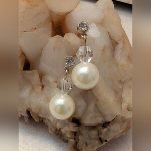 Elegant Faux Pearl and Crystal Drop Earrings